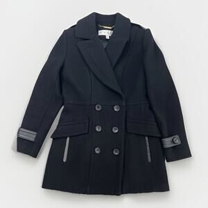Trina Turk Wool Blend Peacoat Womens 4 Black Double Breasted Overcoat Mid Length